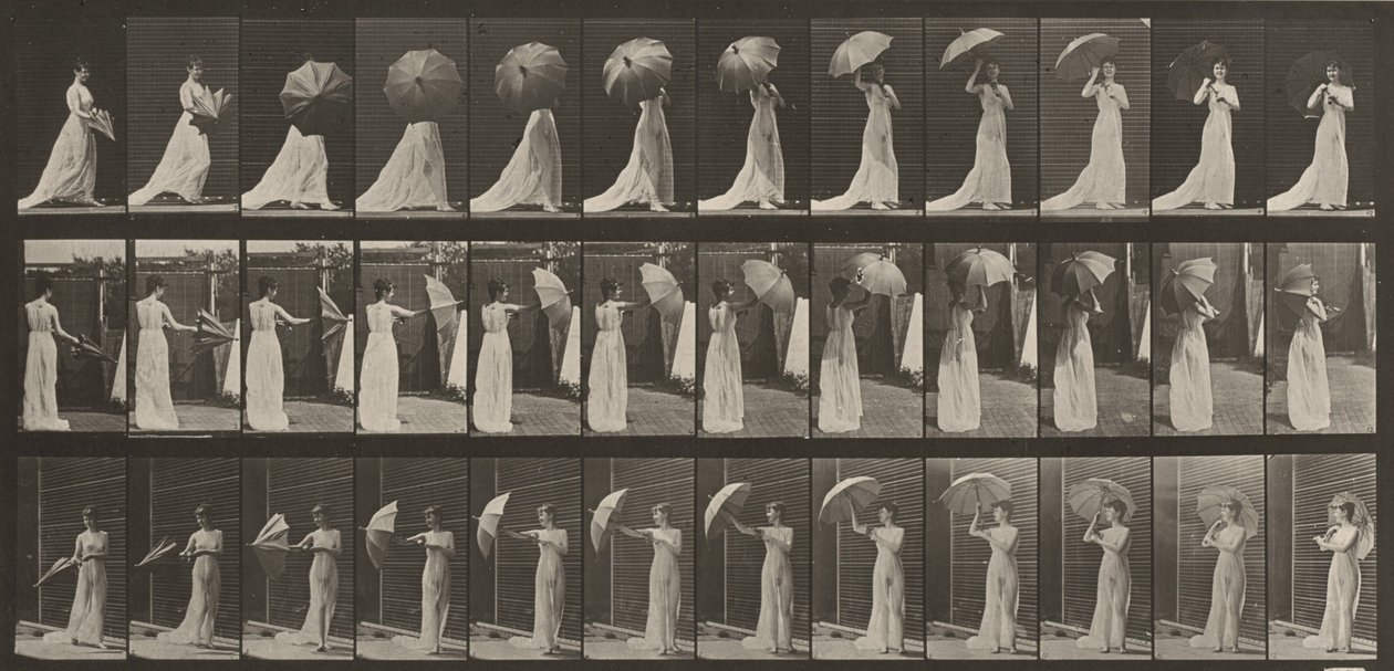 Tabule číslo 461. Otevření slunečníku a otočení se od Eadweard Muybridge