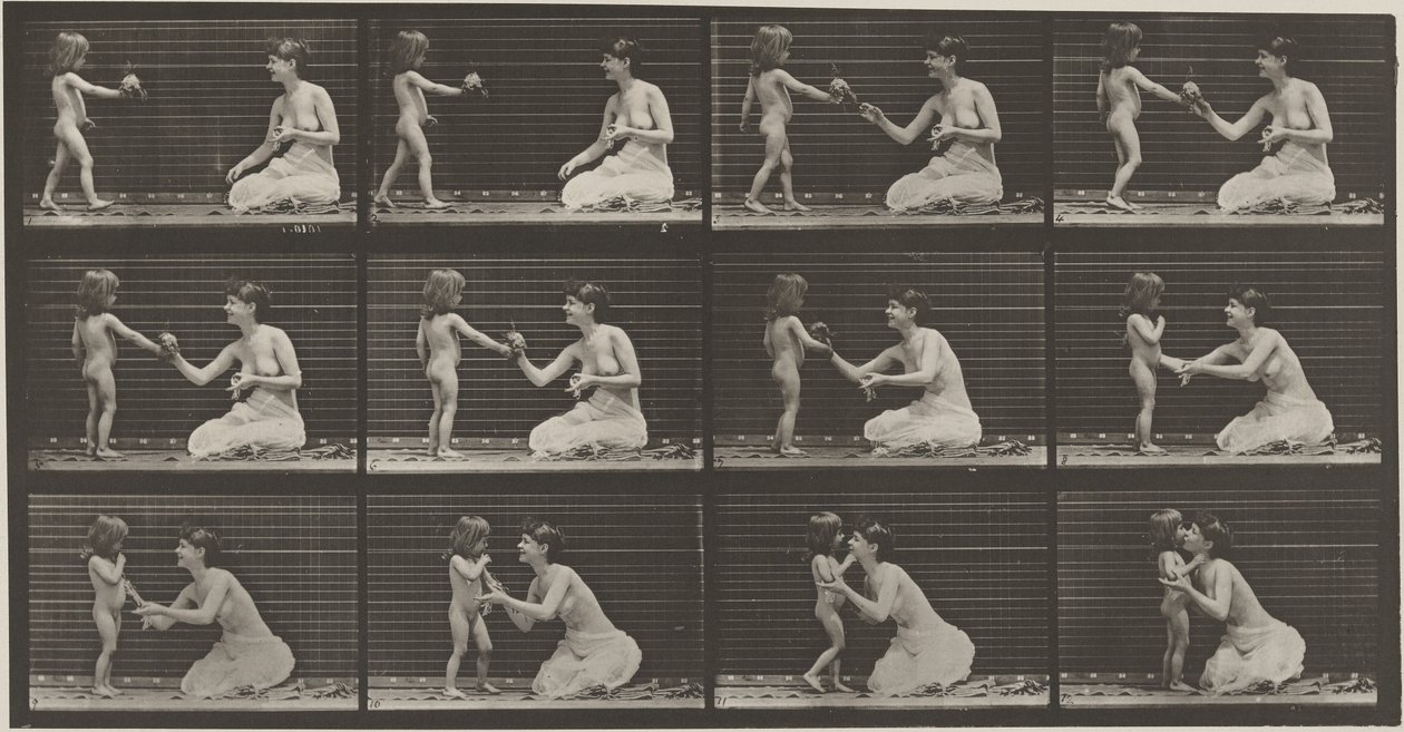 Číslo desky 465. Dítě přinášející kytici ženě,1887 (foto) od Eadweard Muybridge