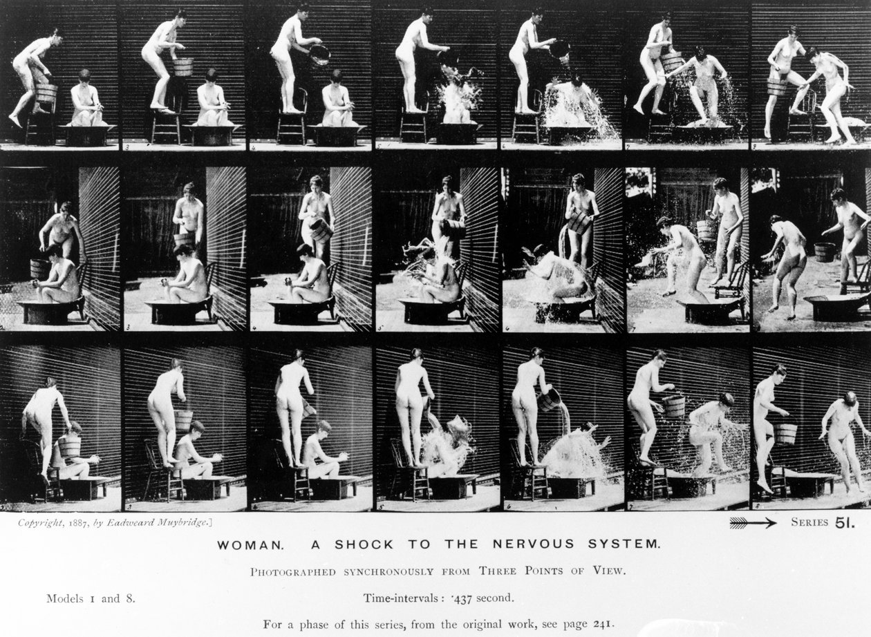 Žena. A Shock to the Nervous System, 1887, ilustrace z „The Human Figure in Motion“ od Eadwearda Muybridge, vydání z roku 1904 od Eadweard Muybridge