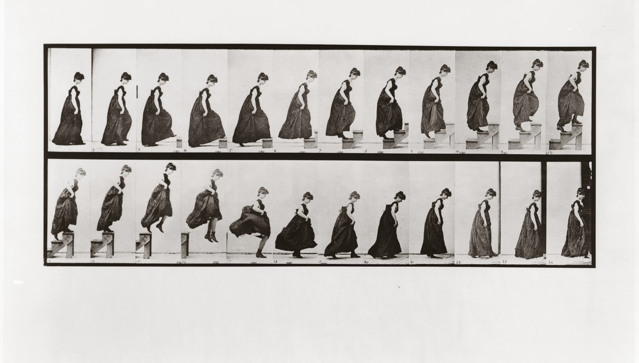 Žena leze po schodech a skáče dolů, Plate 173 z Animal Locomotion, 1887 od Eadweard Muybridge