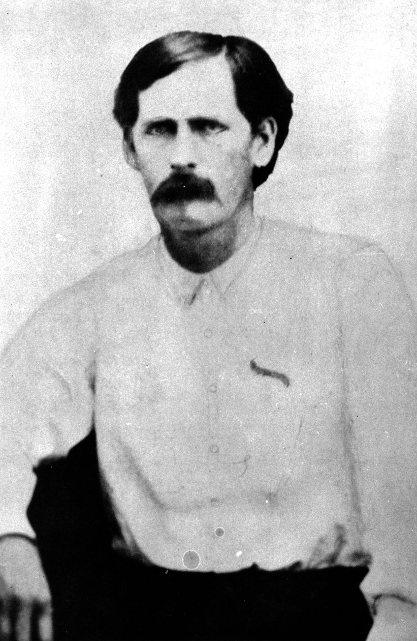 Wyatt Earp ve svých dvaceti letech, z cínové fotografie pořízené v Dodge City, Kansas, asi 1868-78 (čb fotografie) od Eagan