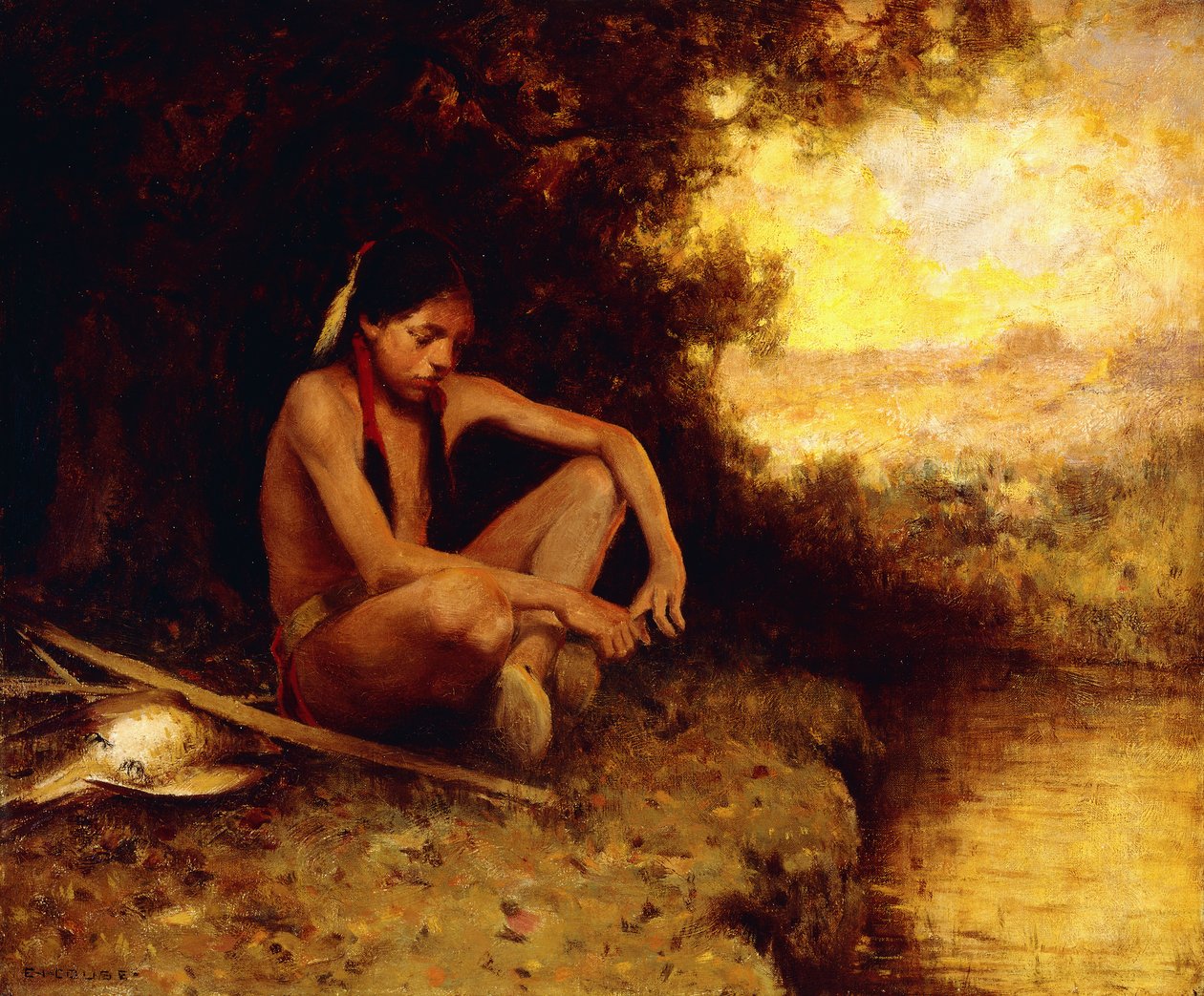 Young Hunter by a Stream (olej na plátně) od Eanger Irving Couse
