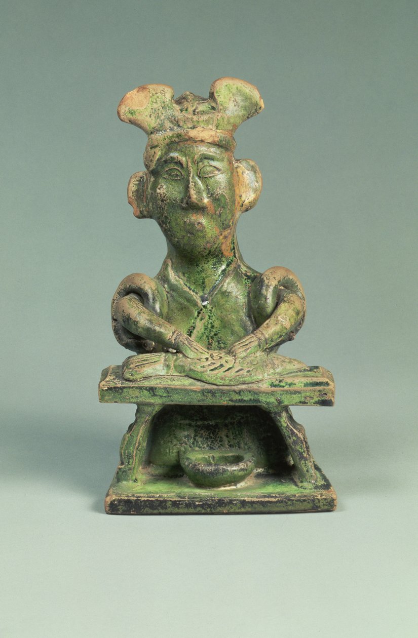 Postava obchodníka s rybami, hrobový artefakt, východní dynastie Han, 25-220 (hliněné zboží) od Eastern Han Dynasty Chinese School