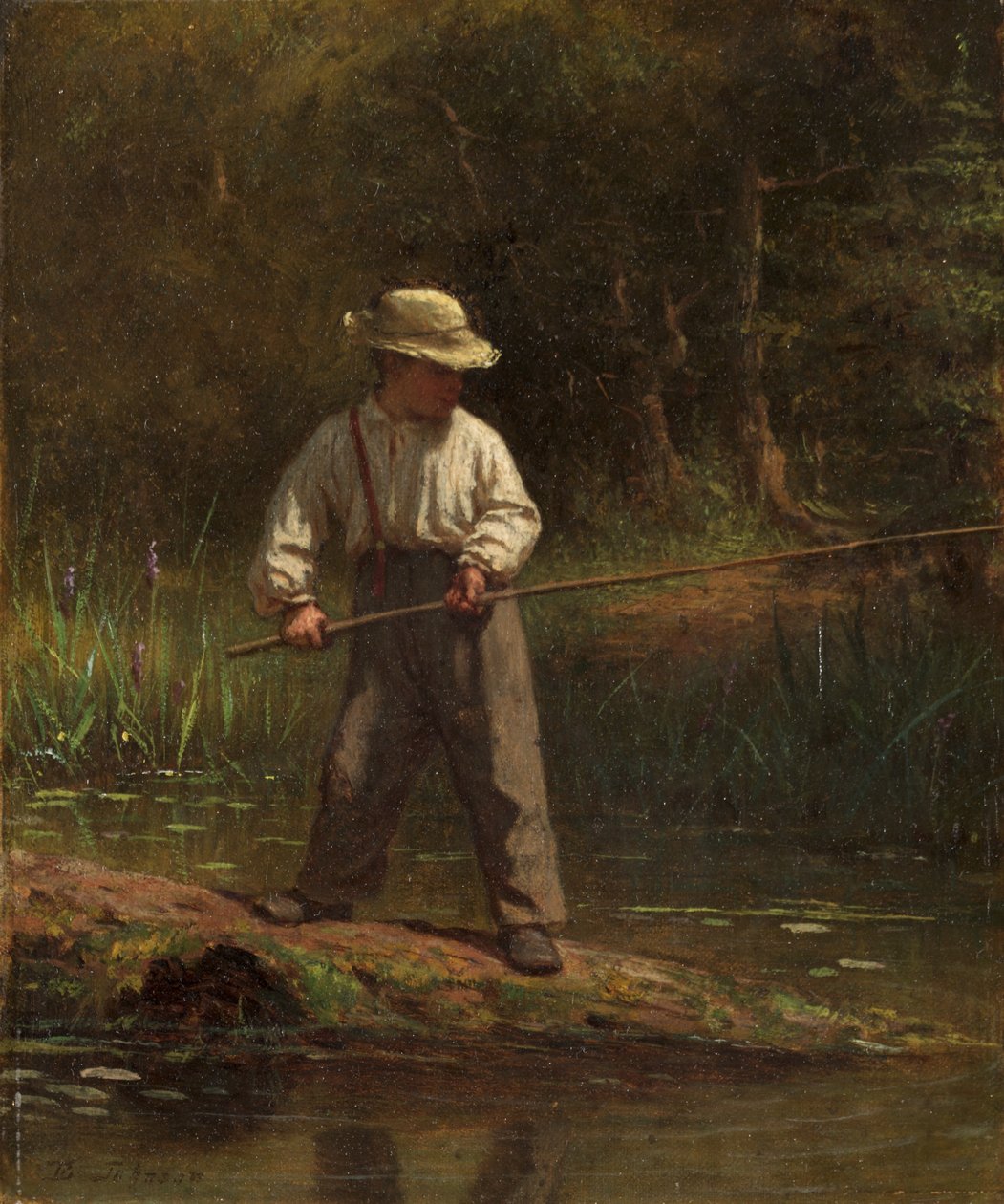 Chlapec na rybách, asi 1860 (olej na plátně) od Eastman Johnson