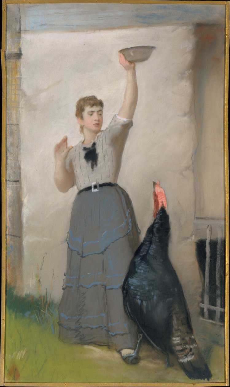 Krmení krocana od Eastman Johnson