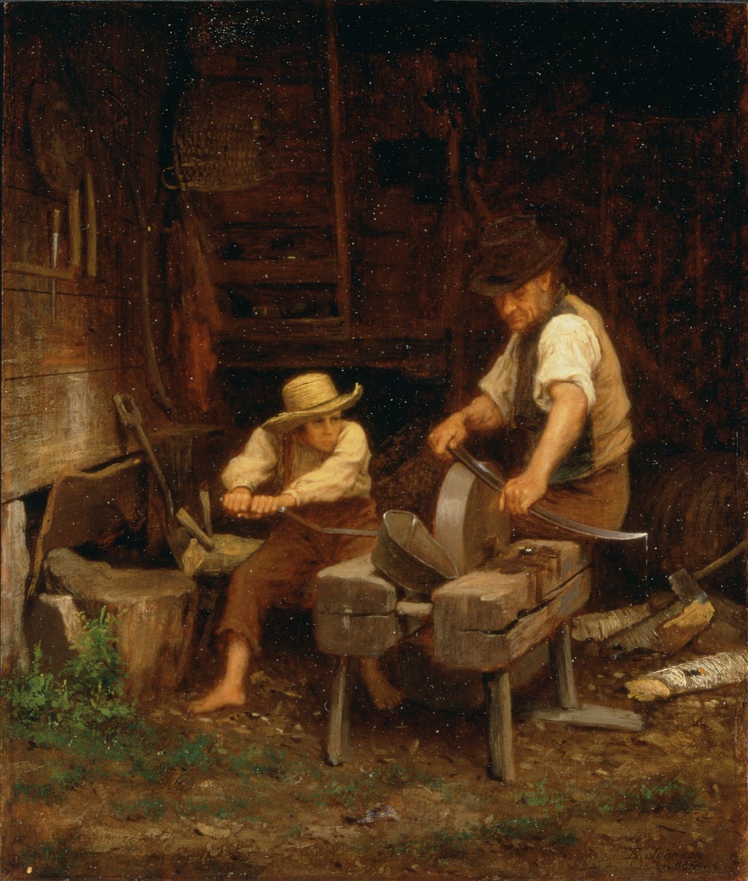 Broušení kosy, 1864 od Eastman Johnson