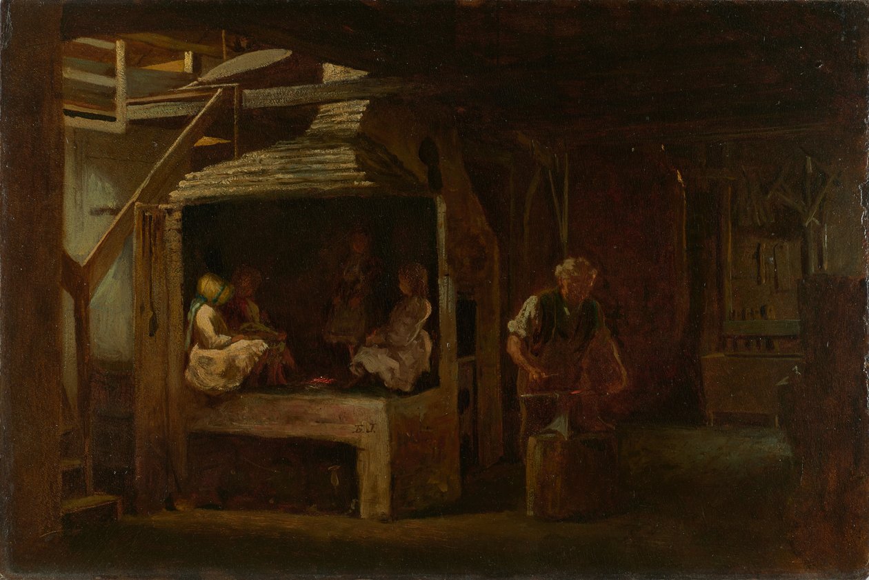The Blacksmith Shop (olej na lisované dřevovláknité desce) od Eastman Johnson
