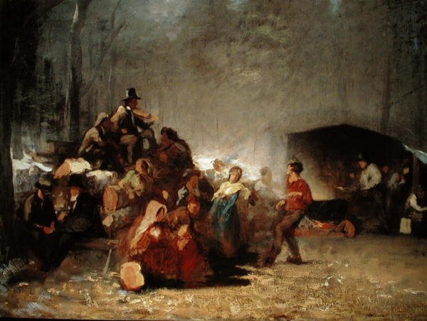 Večírek v táboře javorového cukru, asi 1861-66 (olej na plátně) od Eastman Johnson