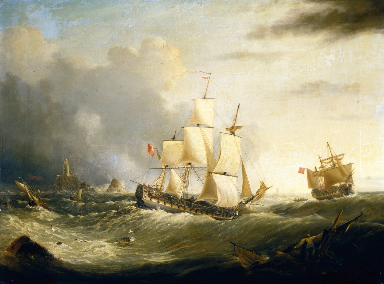 Two Deckers off Longships Lighthouse, Lands End (olej na plátně) od Ebenezer Colls