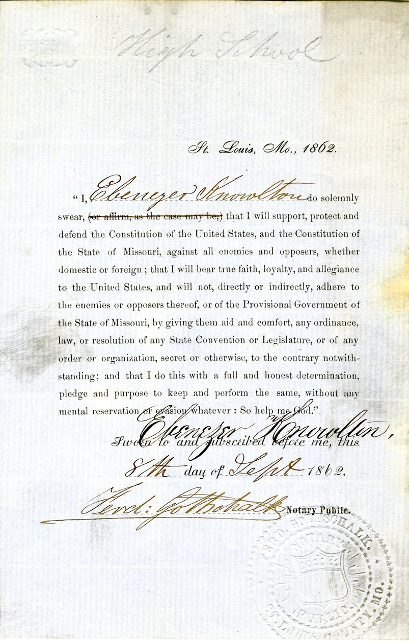 Přísaha věrnosti Ebenezer Knowlton z Missouri, hrabství St. Louis od Ebenezer Knowlton