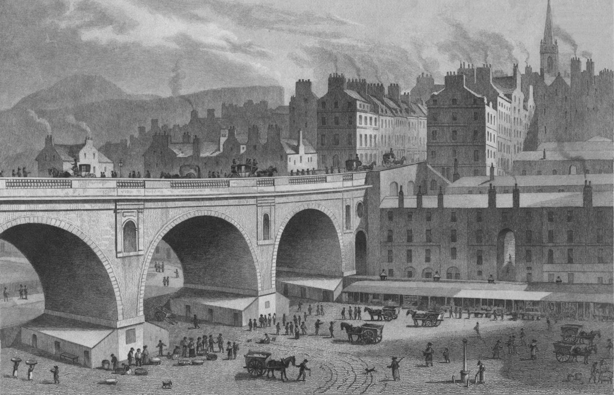 Zeleninový a rybí trh, z Rainbow Gallery, Edinburgh, 1830. od Ebenezer Stalker