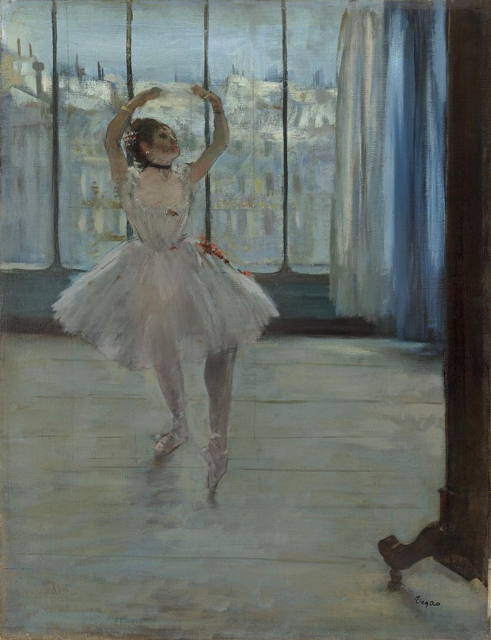 Tanečník pózuje pro fotografa tanečníka před oknem od Edgar Degas