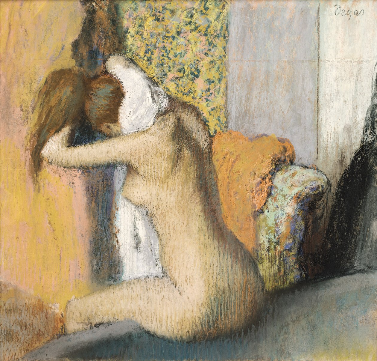 Po koupeli, Žena si suší krk, 1898 (pastel na lepeném papíře) od Edgar Degas