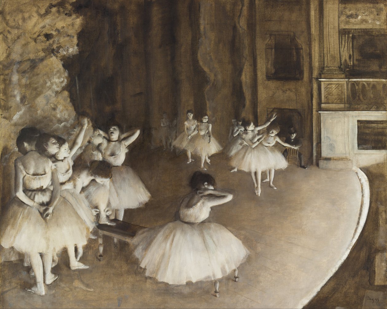 Zkouška baletu na jevišti od Edgar Degas