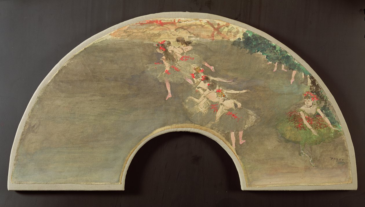 Baletní tanečníci, design pro fanouška (kvaš na plátně) od Edgar Degas