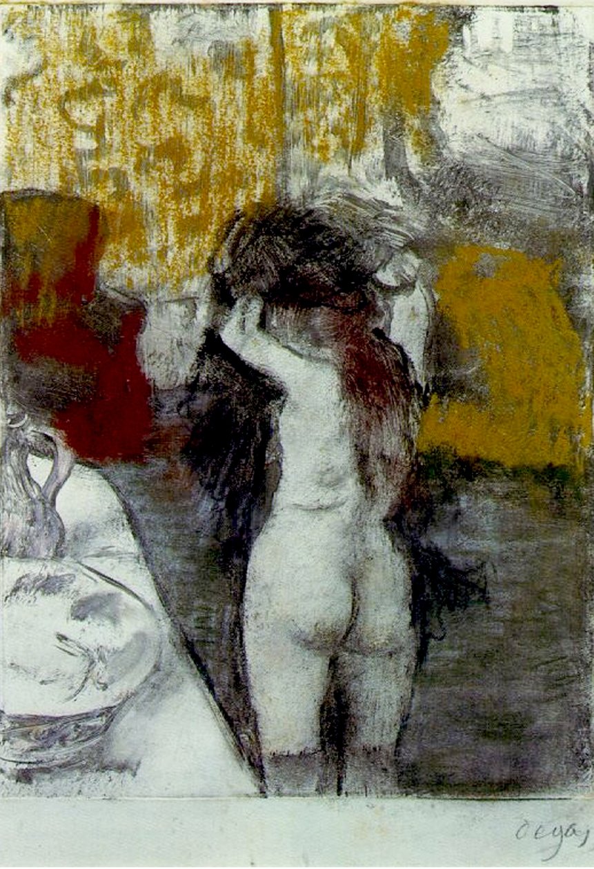 Bather by the Water, kolem roku 1903 (pastel a černá křída na papíře na desce) od Edgar Degas