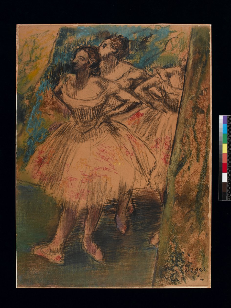 Tanečnice na křídle, kolem roku 1905 (černá křída a pastel na papíře) od Edgar Degas