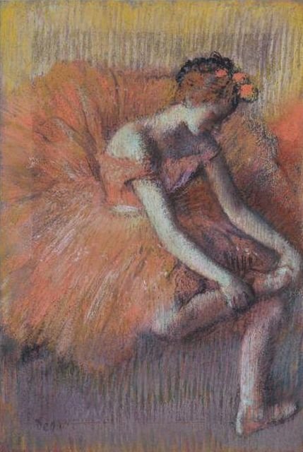 Tanečnice upravující sandály od Edgar Degas