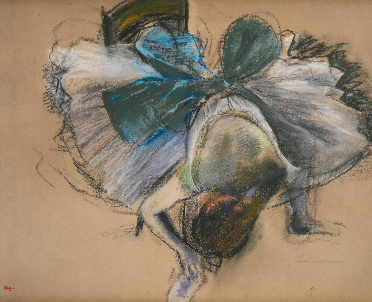 Tanečnice si upravuje střevíček od Edgar Degas
