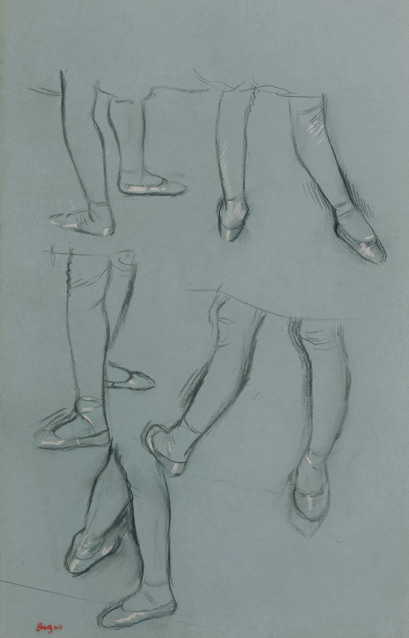 Pět studií páru nohou, asi 1878-80 (tužka, uhel a pastel na zeleném papíře) od Edgar Degas