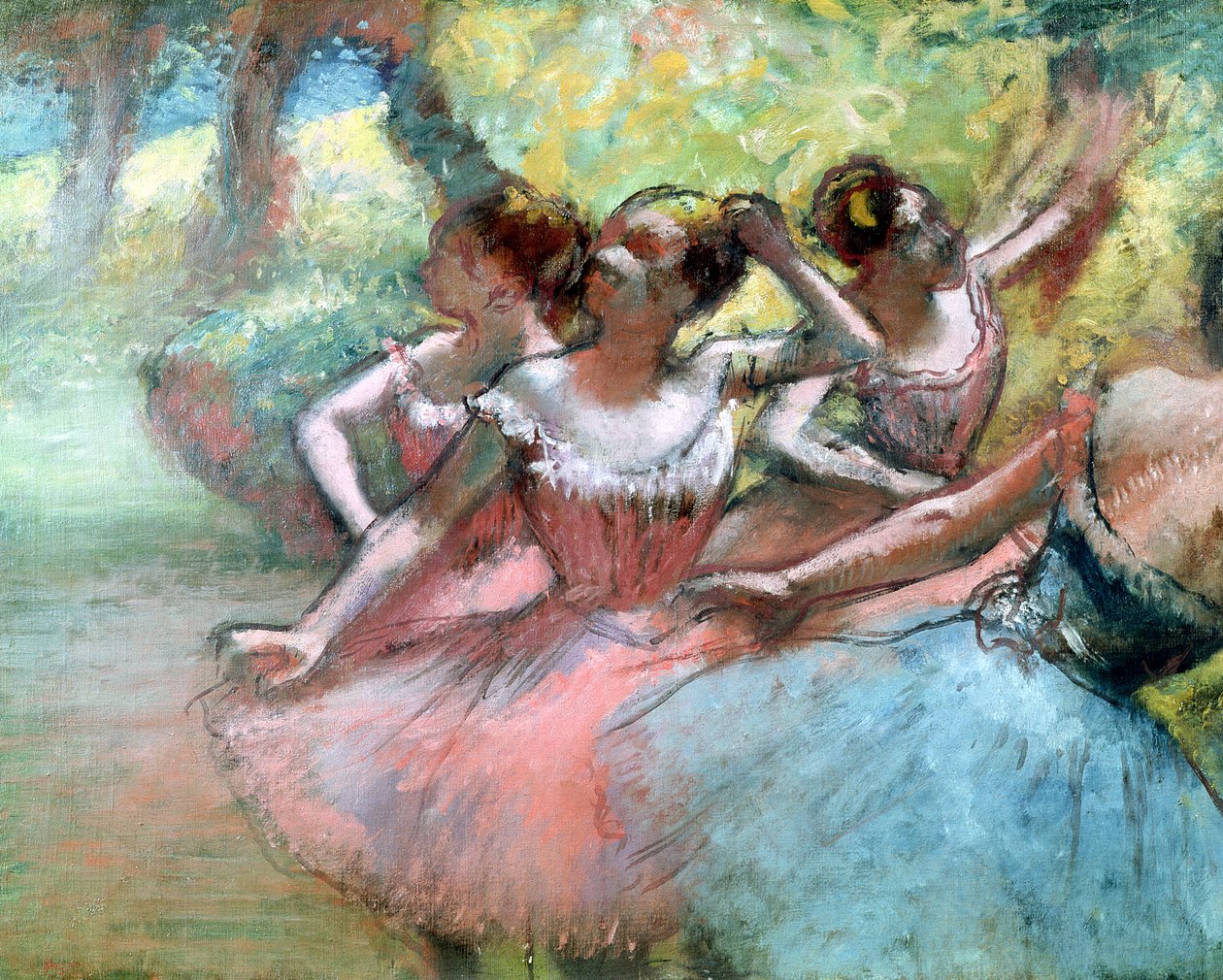 Čtyři baletky na jevišti (pastel) od Edgar Degas