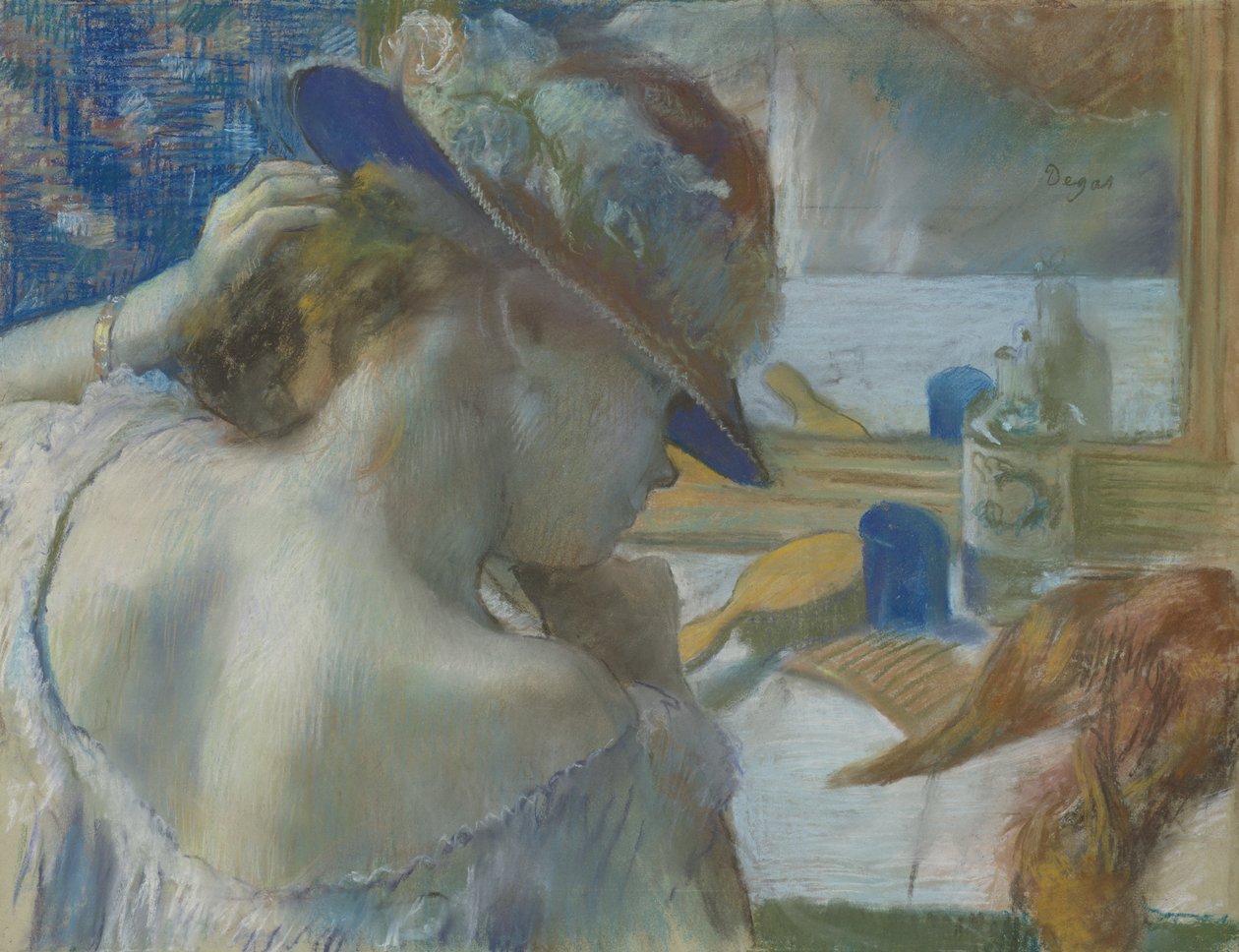 In Front of the Mirror, 1889 (pastel na papíře) (viz 141380 pro nezarámovanou verzi) od Edgar Degas