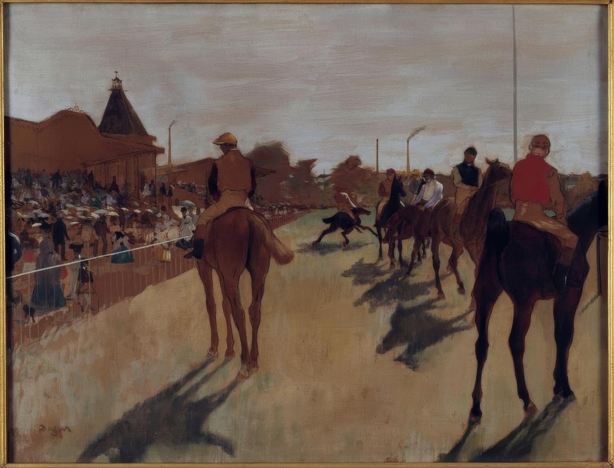 Průvod, známý také jako závodní koně před tribunami od Edgar Degas