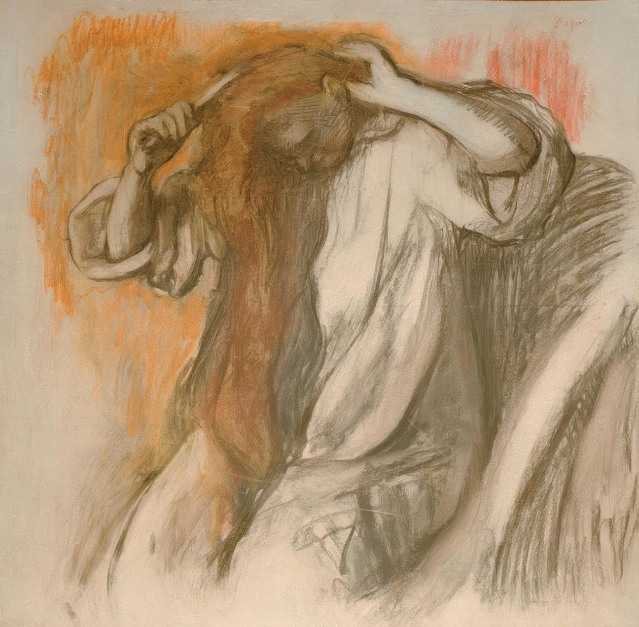Žena si česá vlasy od Edgar Degas
