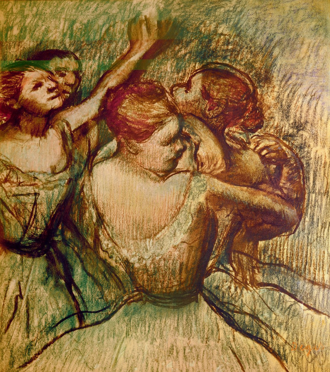 The Green Dancers (pastel na papíře) od Edgar Degas