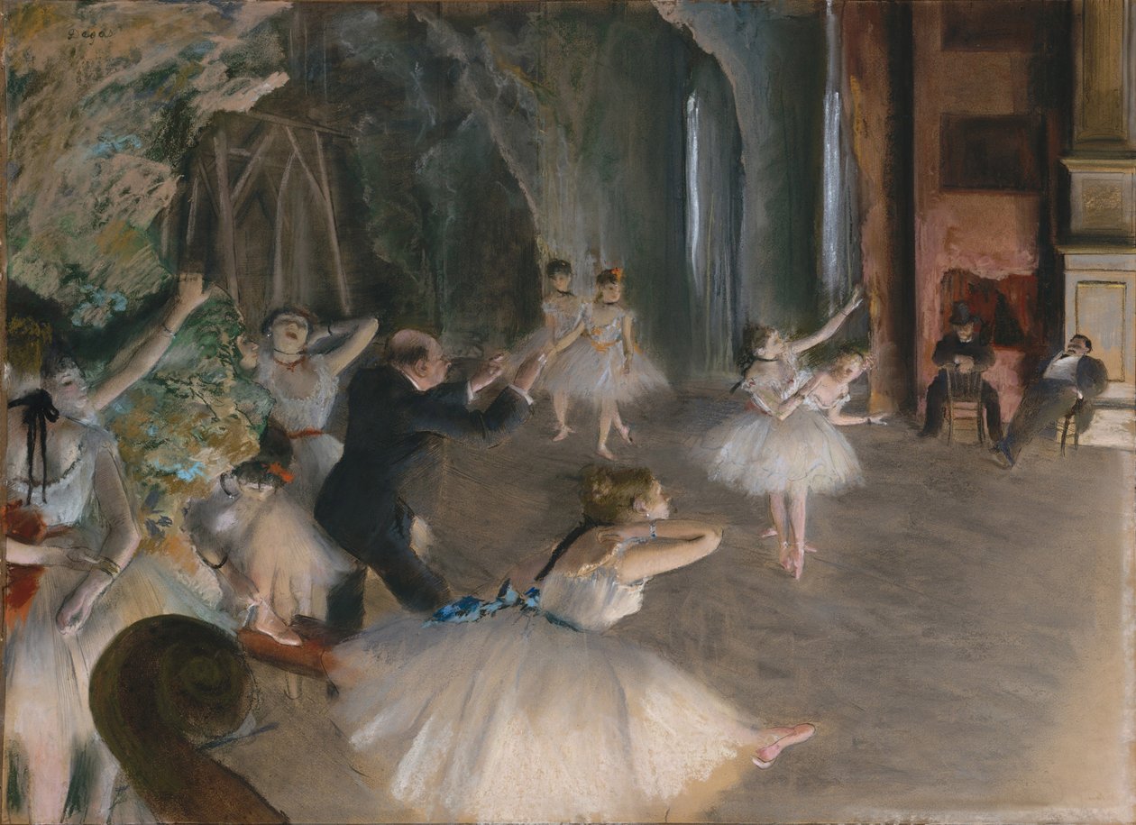 Zkouška baletu na jevišti, cca 1878-79 (pastel na papíře) od Edgar Degas
