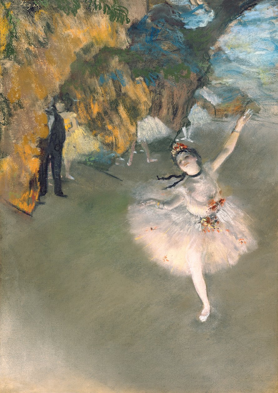 Hvězda nebo tanečnice na jevišti, kolem 1876-77 (pastel na papíře) od Edgar Degas