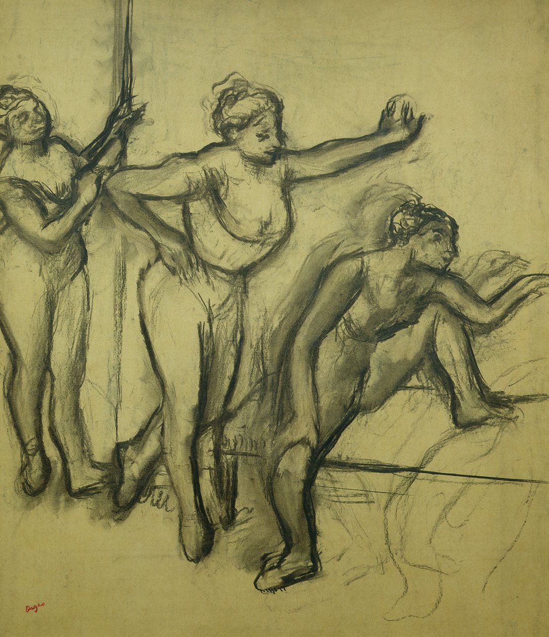 Tři tanečníci, cca 1900 (uhl na papíře) od Edgar Degas