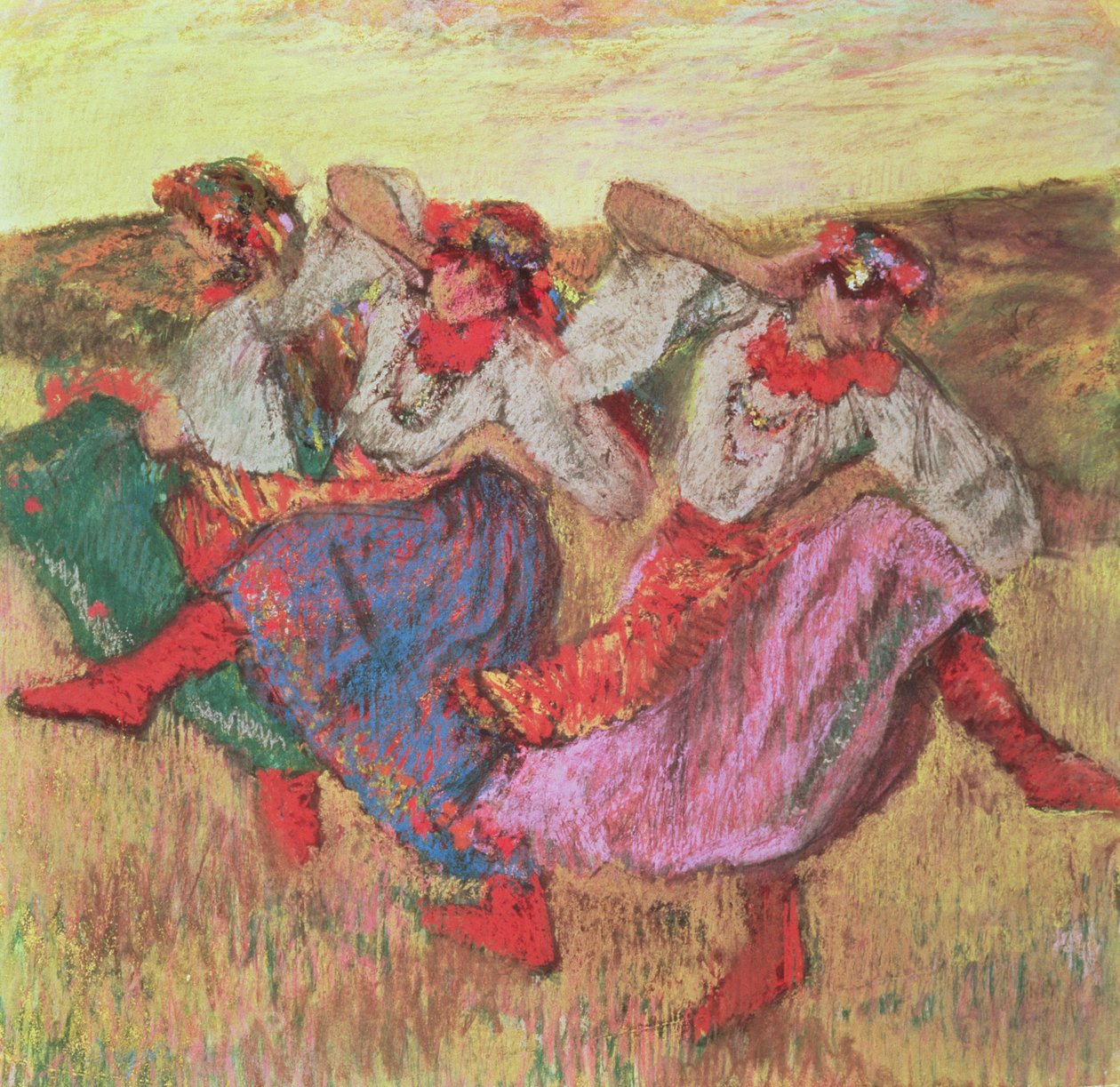 Tři tanečníci v selském kroji (pastel) od Edgar Degas