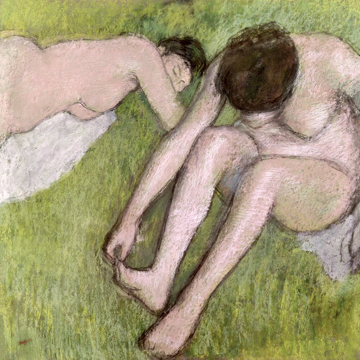 Dva koupající se v trávě, cca 1886-90 (pastel na papíře) od Edgar Degas