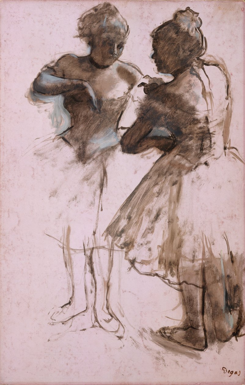 Dva tanečníci, 1873 (tmavě hnědá barva a bílý kvaš na papíře) od Edgar Degas