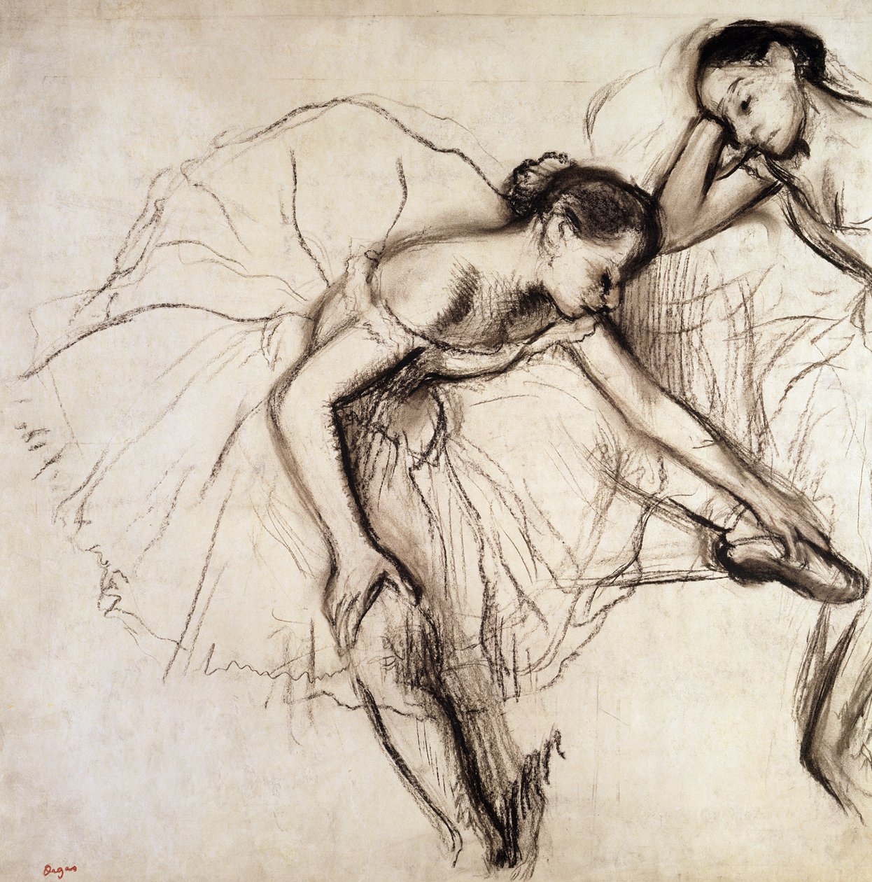 Dva odpočívající tanečníci (uhel na papíře) od Edgar Degas