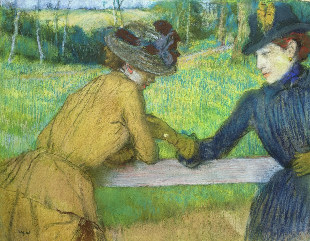 Dvě ženy opírající se o bránu (pastel) od Edgar Degas