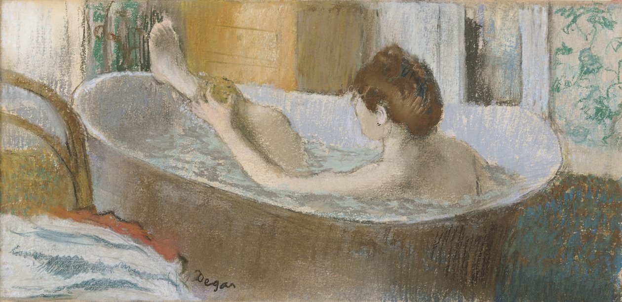 Žena ve vaně, houba po noze, kolem roku 1883 (pastel na papíře) od Edgar Degas