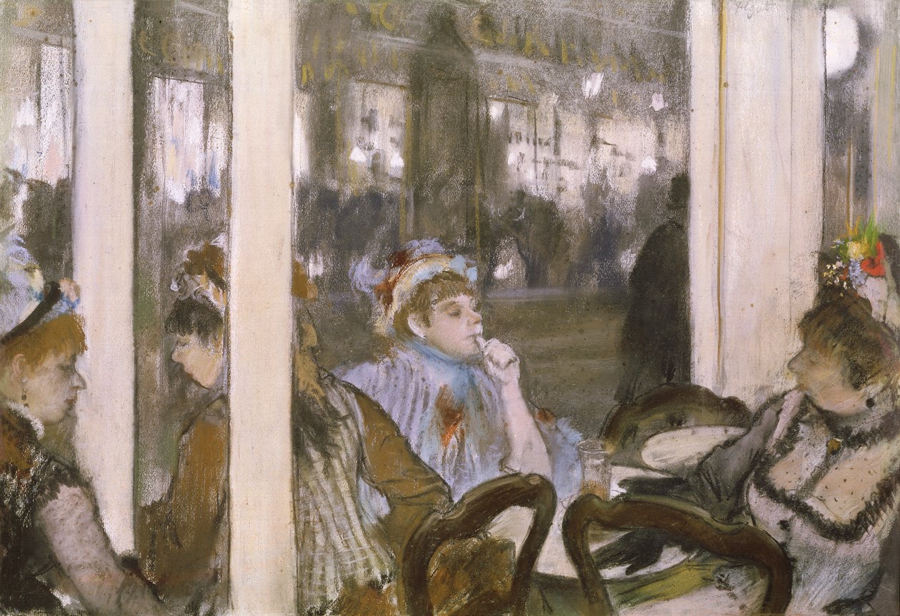 Ženy na terase kavárny, 1877 (pastel na monotypu) od Edgar Degas