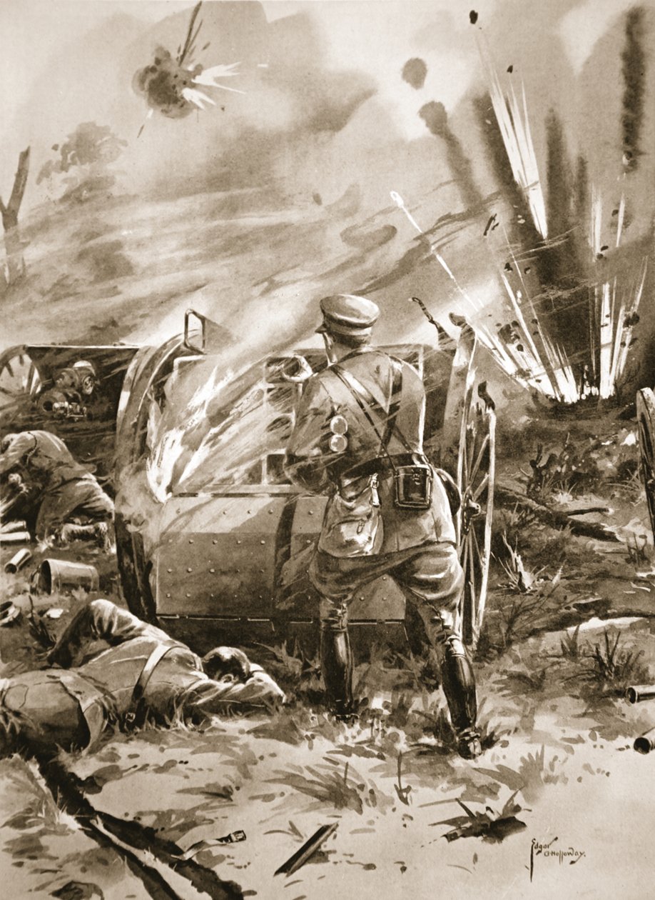 Major Warren odstraňuje náboje z hořícího muničního vozu s velkým osobním rizikem od Edgar Alfred Holloway