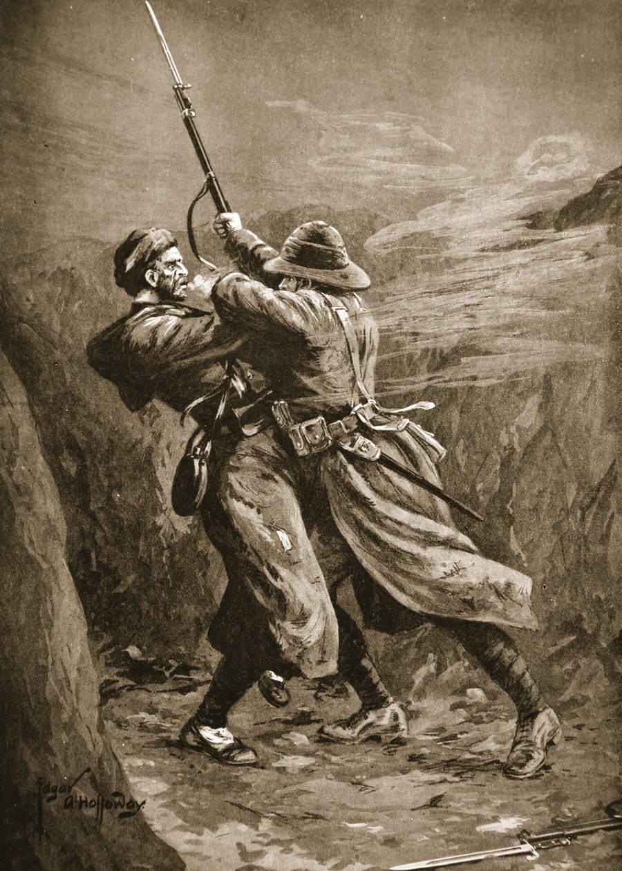 Vojín Lavin zápasící s tureckým bombardérem v britské míze v Suvla Bay, Gallipoli od Edgar Alfred Holloway