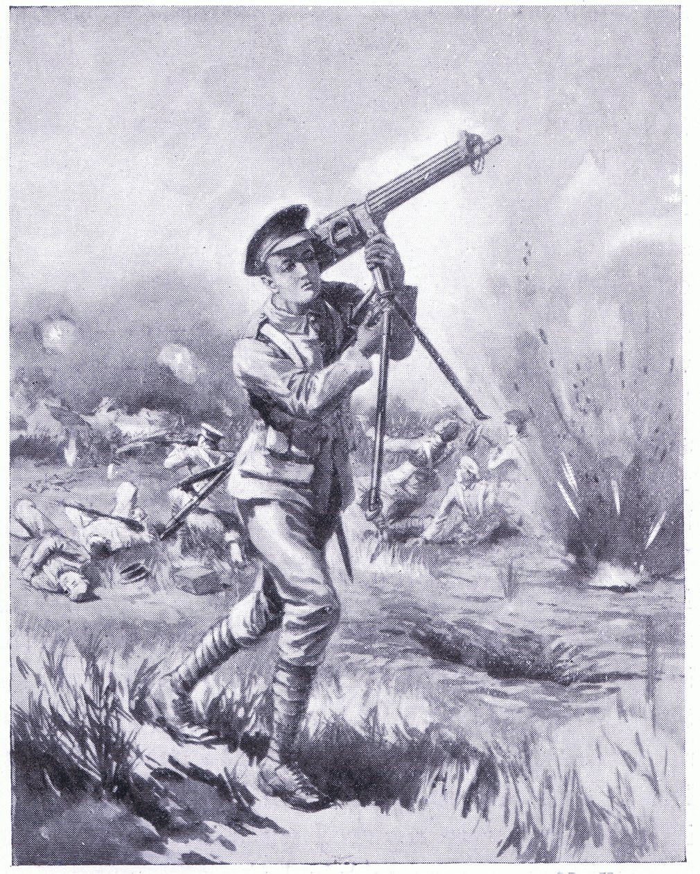 Vojín Lynn odvážel kulomet na opravu pod silnou palbou v bitvě u Aisne. Oceněno DCM 1915 od Edgar Alfred Holloway