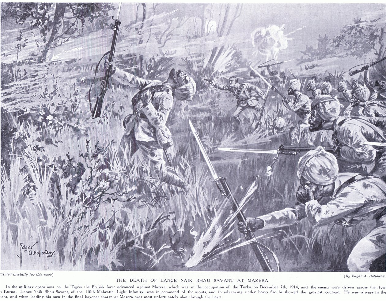 Smrt Lance Nak Bhau Savanta u Mazery na Tigridu prosinec 1914 od Edgar Alfred Holloway