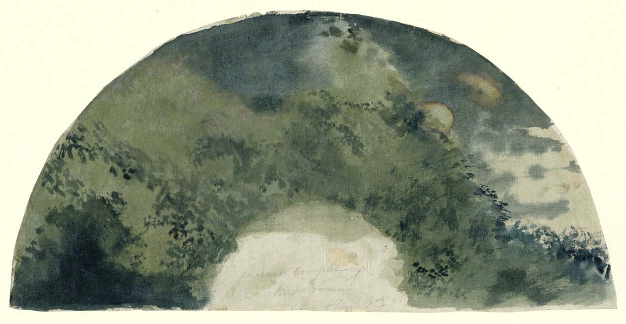 Vějířový list malovaný v japonském stylu s krajinou při vycházejícím měsíci od Edgar Degas (possibly)