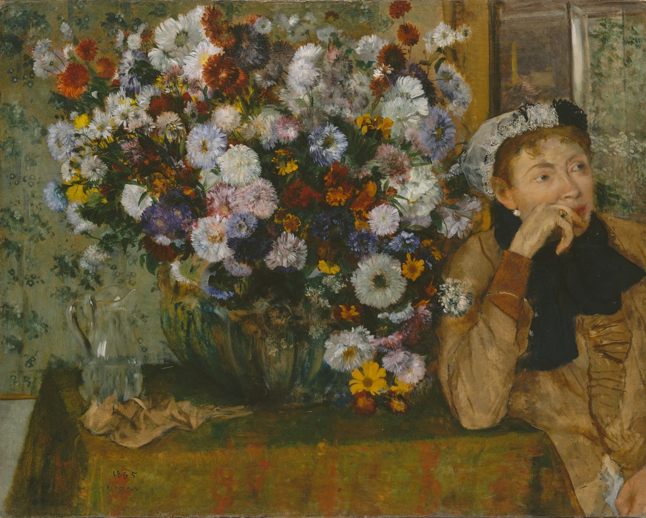 Žena sedící vedle vázy s květinami Madame Paul Valpinçon, 1865. od Edgar Degas