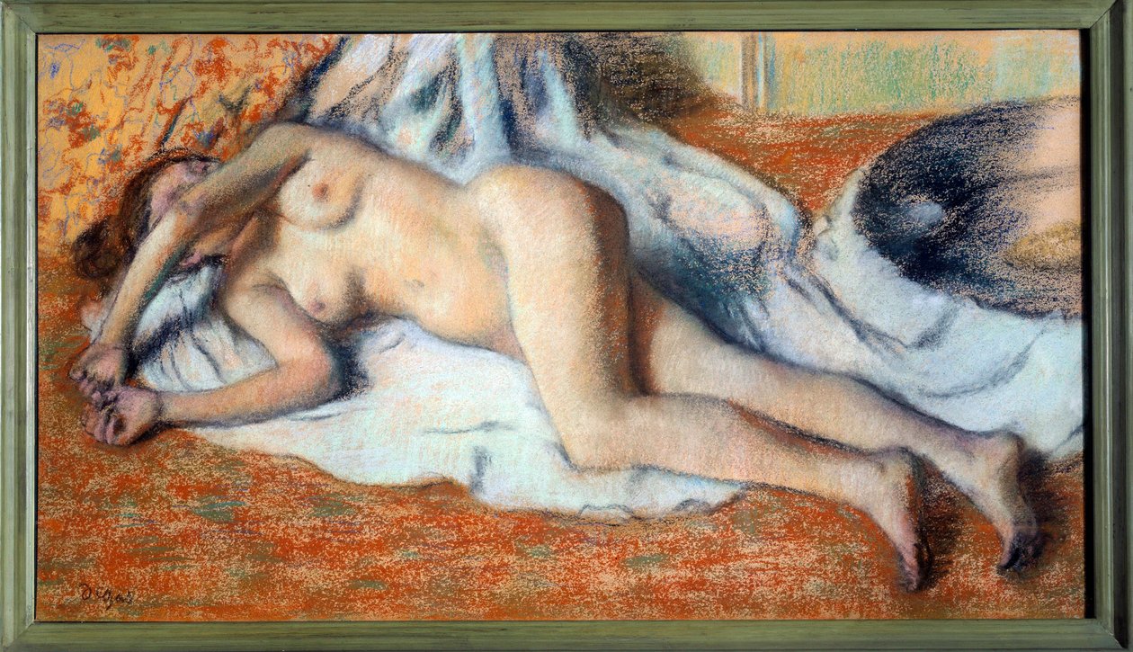 Po koupeli nebo nahé se protáhne Pastelová malba od Edgara Degase od Edgar Degas