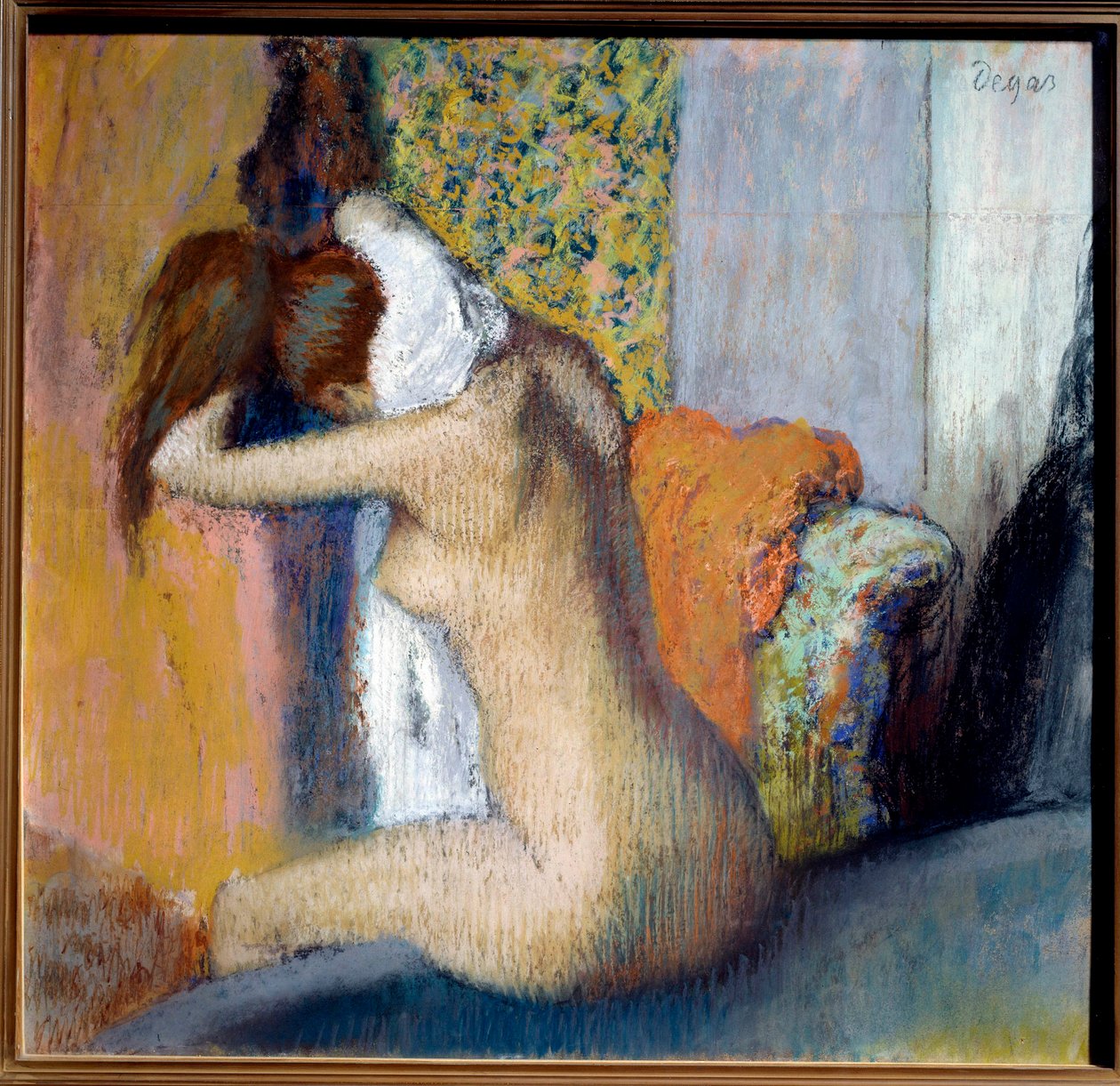 Po koupeli si žena otírá krk Pastelový obraz od Edgara Degase (1834-1917) 1898 Rozm. 0,65x0,62 m Paříž, musee d