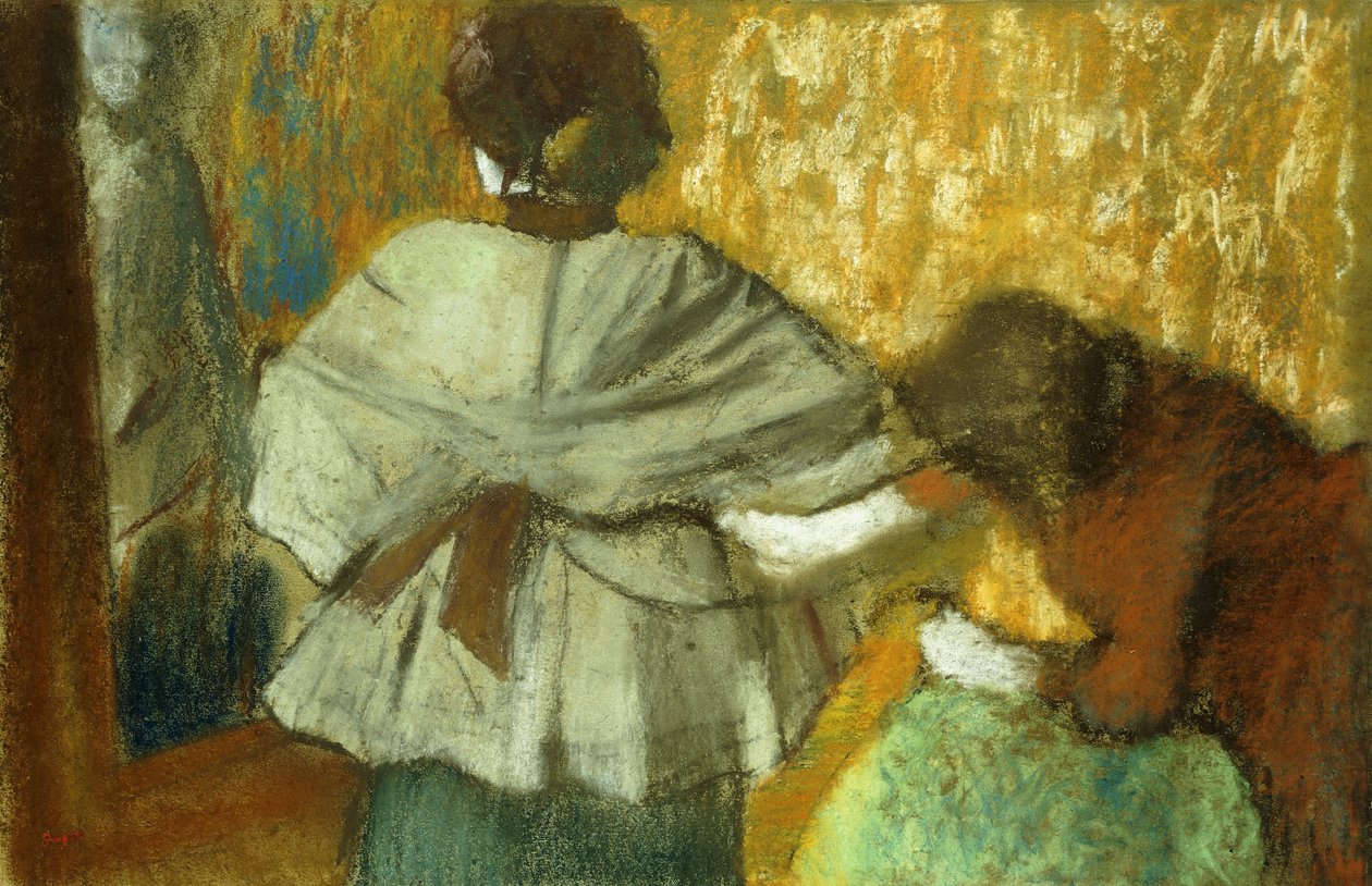 U švadleny, kování; U švadleny, kování, 1882 od Edgar Degas