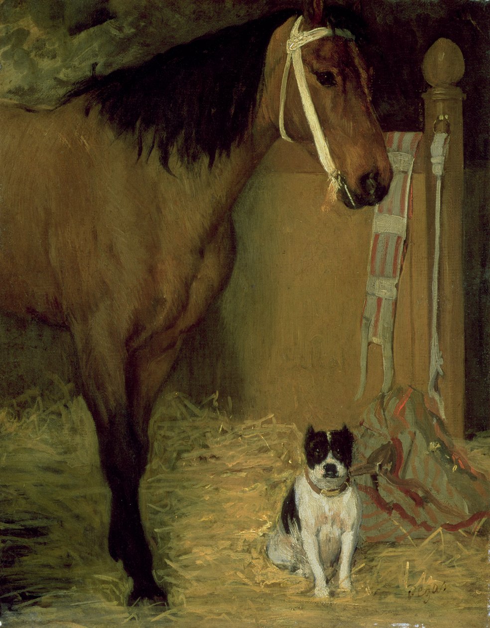 Ve stáji, kůň a pes, c.1862 od Edgar Degas