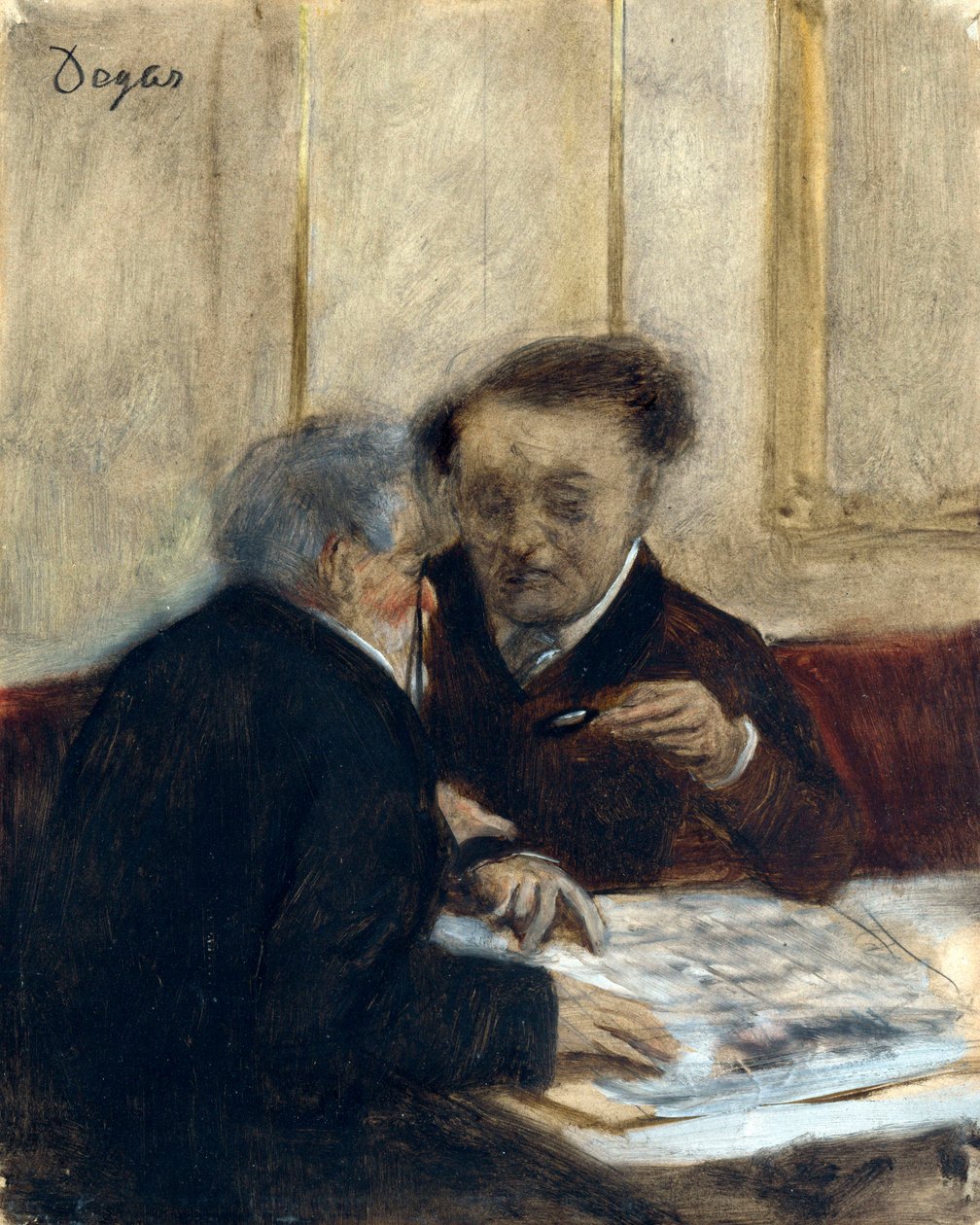 ""V kavárně Chateaudun"" Obraz Edgara Degase (1834-1917) cca 1870 Rozměr 23,7x19 cm Londýnská národní galerie od Edgar Degas